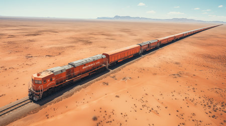 Iron Harvest: Aerial View of the Mauritanian Train, Carrying Treasures of the Earth. AI-generatedの素材