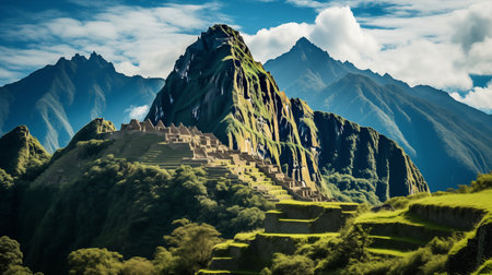 Where History Meets Nature: Machu Picchu's Ancient Stones Whispered by Lush Forests. AI-generatedの素材