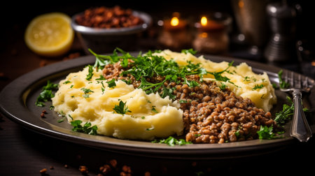 Scottish Heartiness: Haggis, Neeps & Tatties, a Rustic and Flavorful Celebration. AI-generatedの素材