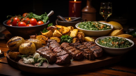 Flavor Explosion: Asado, Charred Meats Meet Vibrant Chimichurri, A Culinary Celebration. AI-generatedの素材