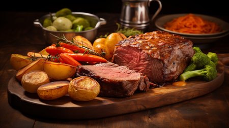 From Oven to Table: Roast Beef & Yorkshire Puddings, a Timeless English Feast. AI-generatedの素材