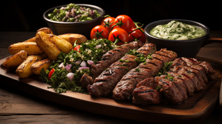 An Argentinian Tradition: Asado, Smoky Grilled Meats Paired with Zesty Chimichurri. AI-generatedの素材
