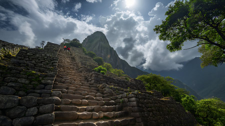 Witnessing History: Machu Picchu's Ancient Stones Stand Tall Against Verdant Backdrop. AI-generatedの素材