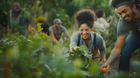 Fruits of Friendship: A Vibrant Garden Unites Neighbors in Shared Bounty. AI-generatedの素材