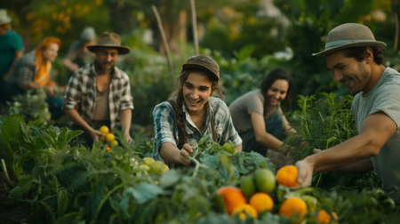 Growing Together: Diverse Neighbors Cultivate Connection and Fresh Produce. AI-generatedの素材