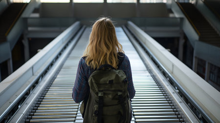 Anticipation in the Air: Empty Conveyor Belt Holds the Gaze of a Traveler. AI-generatedの素材