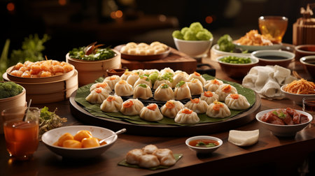 A Culinary Canvas: A Vibrant Display of Dim Sum Delights. AI-generatedの素材