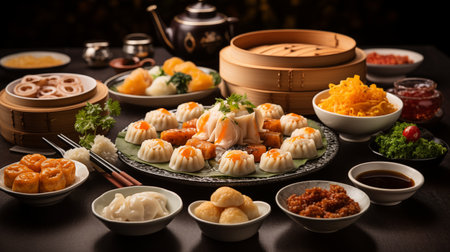 Dim Sum Dreams: A Steaming Basket of Flavorful Treasures Awaits. AI-generatedの素材