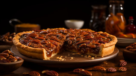 Bourbon Bliss: Pecan Pie - A Southern Classic with a Boozy Twist. AI-generatedの素材