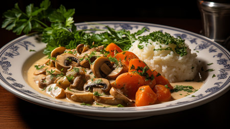 Buttery Bliss: Blanquette de Veau - Tender Veal Bathed in a Dreamy Sauce. AI-generatedの素材
