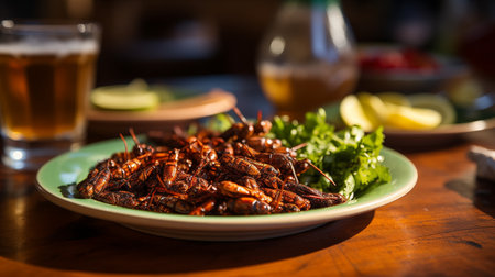 Crunchy & Classic: Oaxaca's Toasted Chapulines - A Bite-Sized Delight. AI-generatedの素材