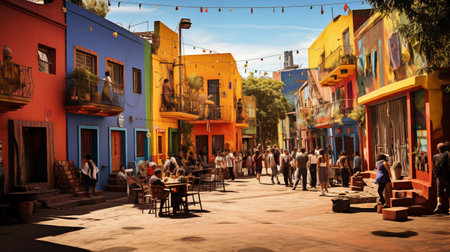 Tango's Embrace: Telephoto Focus on Caminito's Colorful Canvas. AI-generatedの素材