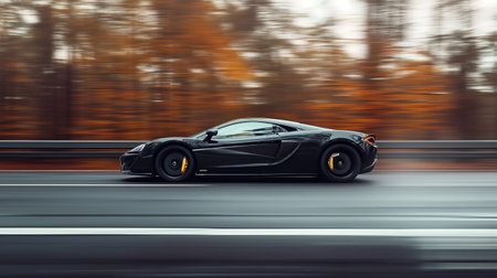 Immerse yourself in the unleashed potential of a black supercar as it tears through the Autobahn, leaving a captivating blur of motion in its wake. AI-generatedの素材