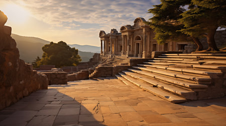 Step back in time at Ephesus. Explore the well-preserved library, witness the grandeur of the Great Theater, and walk the marble streets where Romans once tread. Step back in time at Ephesus. Explore the well-preserved library, witness the grandeur of the Great Theater, and walk the marble streets where Romans once tread. AI-generatedの素材