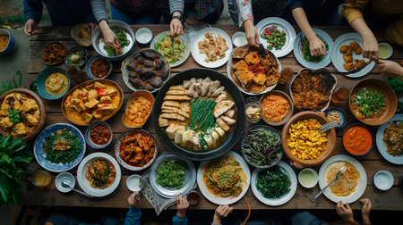 Global gourmands: Neighbors share laughter and international dishes, fostering community. AI-generatedの素材