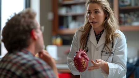 Demystifying Health: Doctor Uses Model Heart to Guide Understanding. AI-generatedの素材