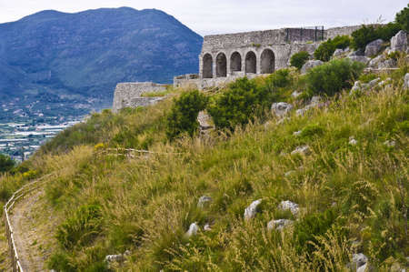Ancient mountain temple ruins in Teracina Italyの写真素材