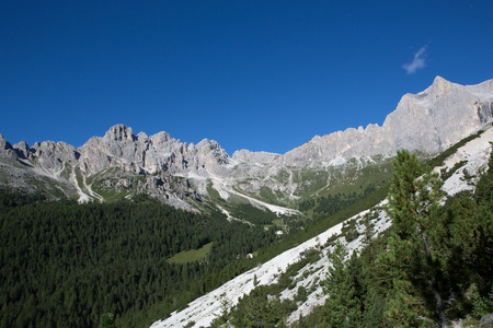 Overview of the Rosengarten - Rosengarden from the shelter Gardeccia (Italy)の写真素材