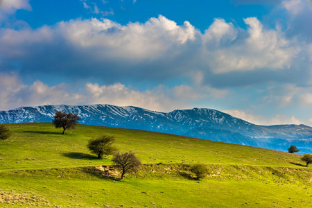 Background beautiful landscape with distant mountains