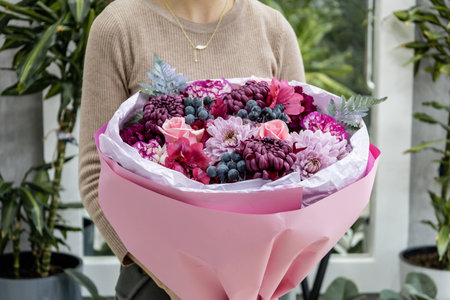 Background with flowers as a gift for mom or girlfriend or creating a postcardの写真素材