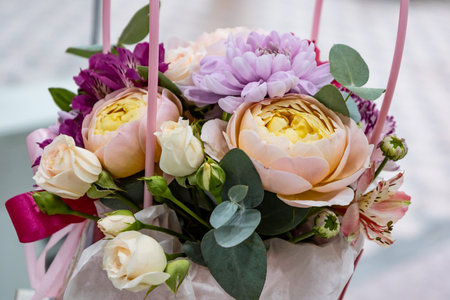 Background with flowers as a gift for mom or girlfriend or creating a postcardの写真素材