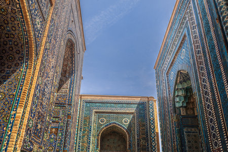 Beautiful oriental views of the tomb of the wives of the commander Amir Temur - Shakhi Zindaのeditorial素材