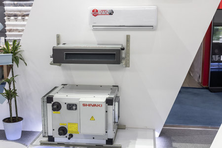 Tashkent, Uzbekistan - March 3, 2023 : Ventilation system (air conditioner) of the Chinese brand "Shivaki"のeditorial素材