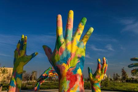 Tashkent, Uzbekistan - April 19, 2023: Monument of friendship of peoples and nations, against racism and national hatredのeditorial素材