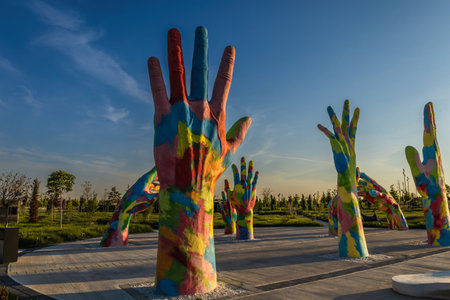 Tashkent, Uzbekistan - April 19, 2023: Monument of friendship of peoples and nations, against racism and national hatredのeditorial素材