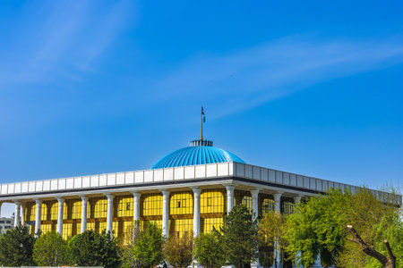 Tashkent, Uzbekistan - April 01, 2023: The building of the Senate in the center of Tashkent called "Oliy Majlis"のeditorial素材