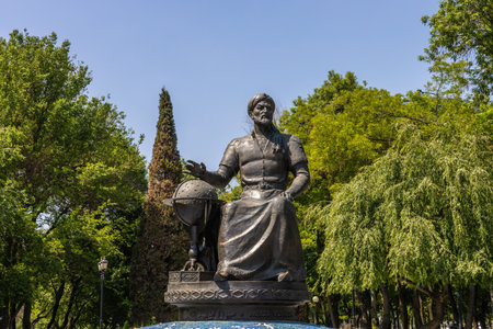 Tashkent, Uzbekistan - April 21, 2023: Monument to the great scientist astronomer Mirzo Ulugbek in Tashkentのeditorial素材