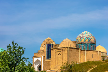 Samarkand, Uzbekistan - April 23, 2023: The tomb of the wives of the commander Amir Temur - Shakhi Zindaのeditorial素材