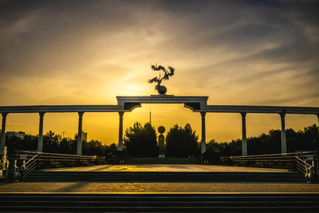 Tashkent, Uzbekistan - May 10, 2023: Central City Square - "Mustakillik"のeditorial素材