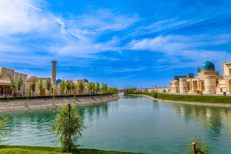 Samarkand, Uzbekistan - April 23, 2023: New tourist complex park of recreation and leisure with complexes of hotels and sanatoriums "Silk Road"のeditorial素材