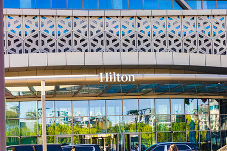 Tashkent, Uzbekistan - May 05, 2023: The building of the Hilton Hotel on the territory of the Tashkent City complex with a congress centerのeditorial素材
