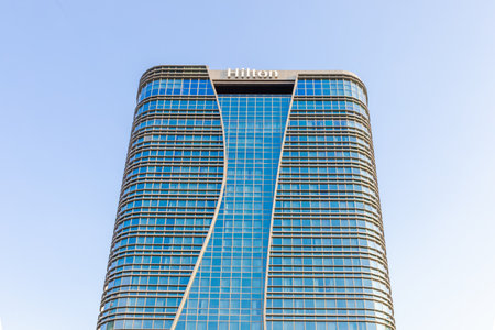 Tashkent, Uzbekistan - June 01, 2023: City park complex "Tashkent City" with an international hotel brand "Hilton".のeditorial素材