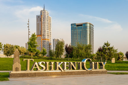 Tashkent, Uzbekistan - June 01, 2023: City park complex "Tashkent City" with an international hotel brand "Hilton".のeditorial素材
