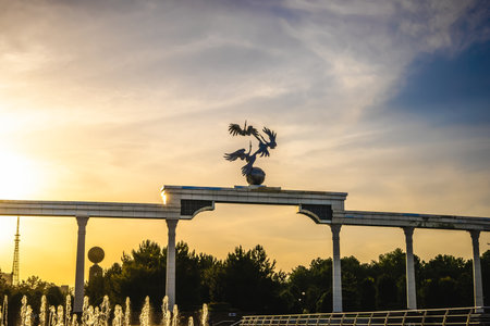 Tashkent, Uzbekistan - May 10, 2023: Central City Square - "Mustakillik"のeditorial素材