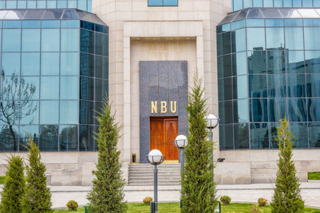 Tashkent, Uzbekistan - March 19 2023: The building of the National Bank of Uzbekistan (head office) "NBU" located in the center of Tashkentのeditorial素材
