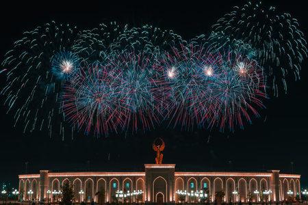 Tashkent, Uzbekistan - September 1, 2023: Celebration of Independence Day on the square of the city park "New Uzbekistan" (Yangi Uzbekistan) with a beautiful salute.のeditorial素材