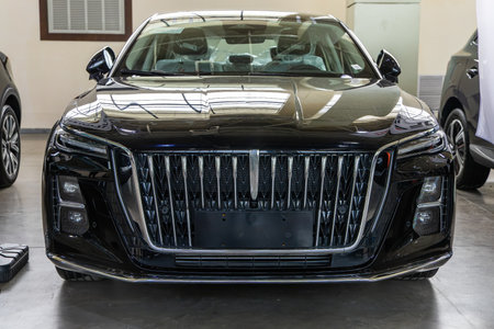 The car of the future is a modern technological car with an electric motor to protect the environment.の写真素材