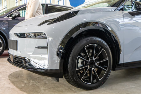 The car of the future is a modern technological car with an electric motor to protect the environment.の写真素材