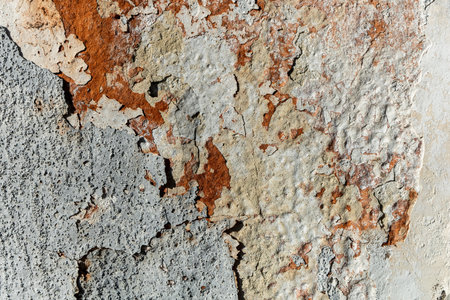 Aged concrete wall with rough weathered old surface with cracked cement in grunge style.