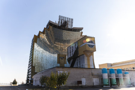 Parkent, Uzbekistan - October 15, 2023: Institute of Solar Physics, large solar furnace for space...