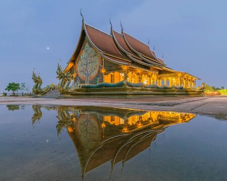 Reflection of pavilion at fullmoon night