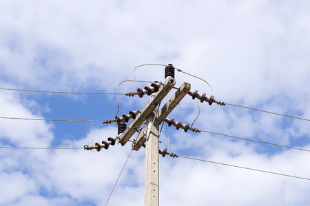3 phase electricity concrete post with the sky