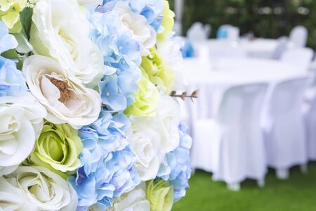 Artificial flower,artificial flower in the close-up scene.Colorful of the artificial flower in the wedding ceremony .の写真素材