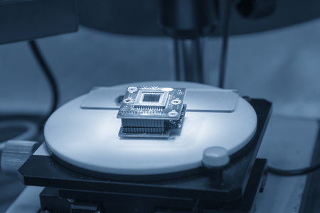 The CPU chip on computer main board.Hi-technology concept.