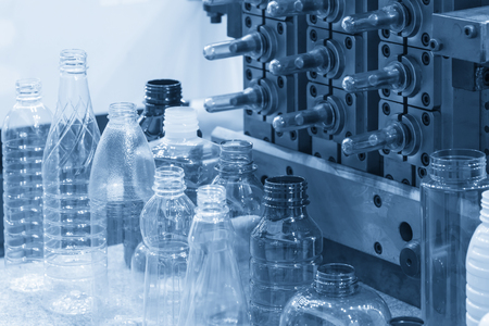 The  sample of plastic bottle product and pre-shape part .Plastic bottle container product.