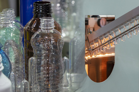 The abstract scene of PET bottle product and heating process in plastic bottles product. Drinking...